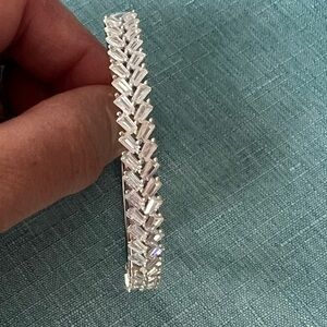 Sterling silver 925 and Crystal baguette hinged bangle bracelet AS IS